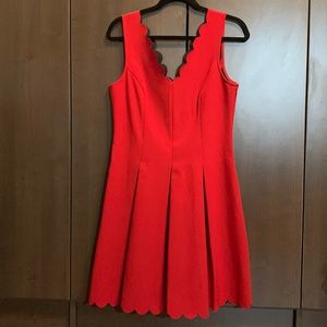 Red scalloped Banana Republic dress with pockets